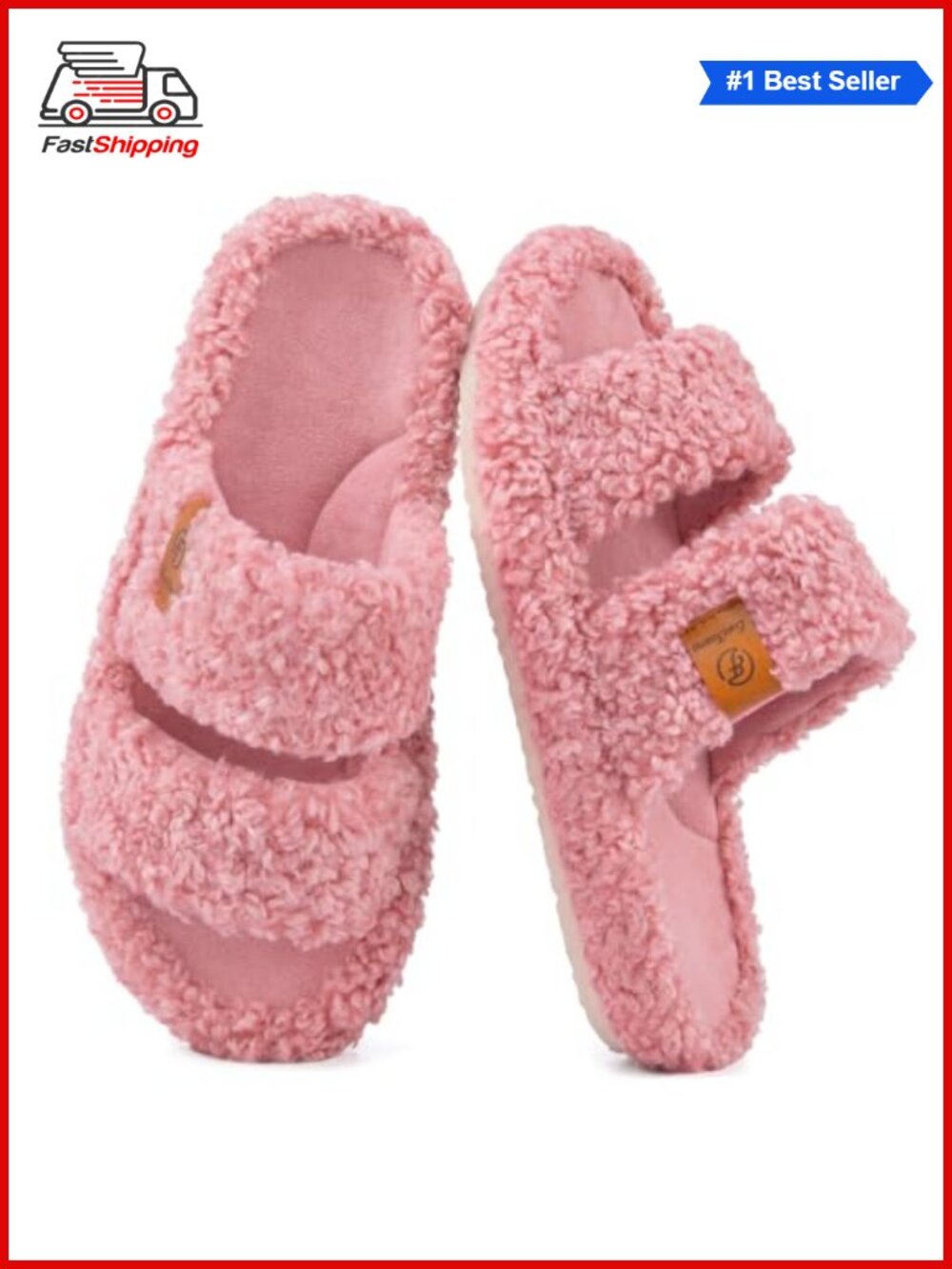 ✨EverFoams Womens Fuzzy Open-Toe Slippers Memory Foam Indoor House Shoes